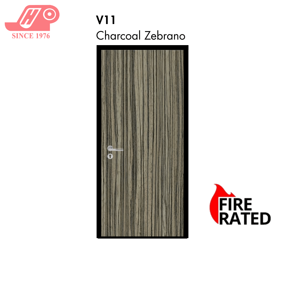 Fire-rated laminate door – Charcoal Zebrano design (V11)