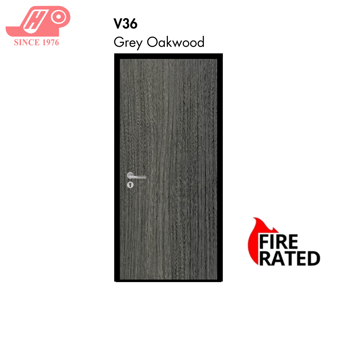 Fire-rated laminate door – Grey Oakwood design (V36)