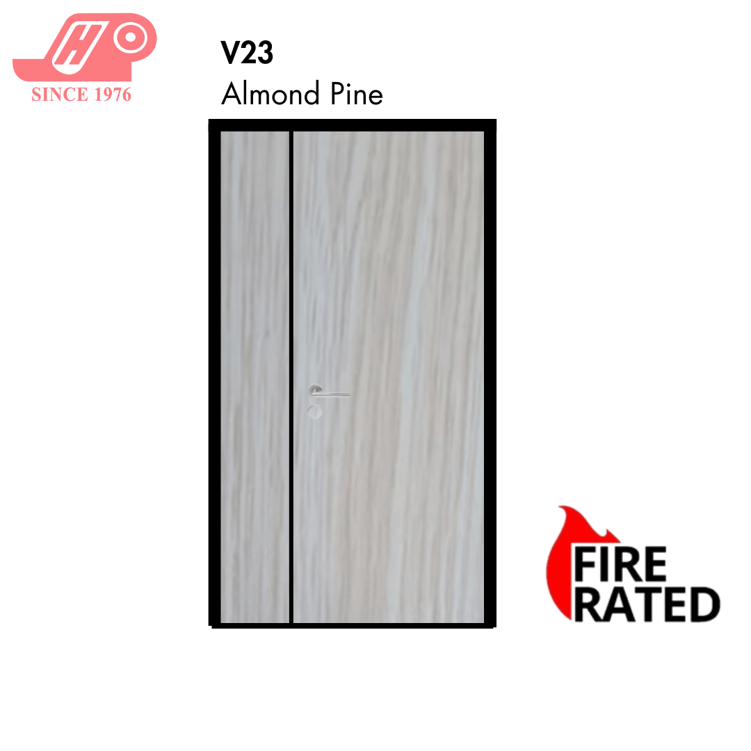 Fire-rated main door 4x7 ft – Almond Pine design (V23) with solid timber core