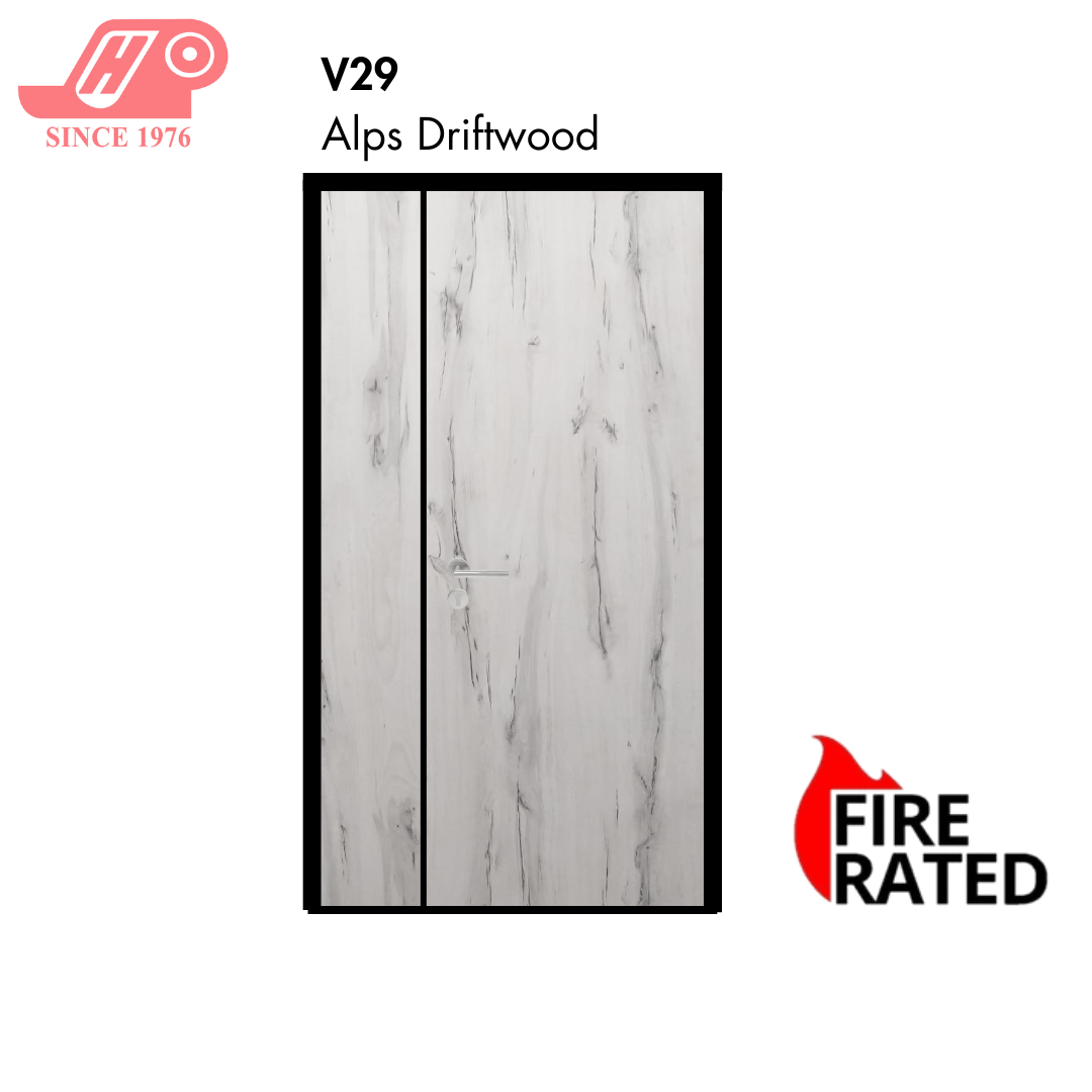 Fire-rated main door 4x7 ft – Alps Driftwood design (V29) with solid timber core