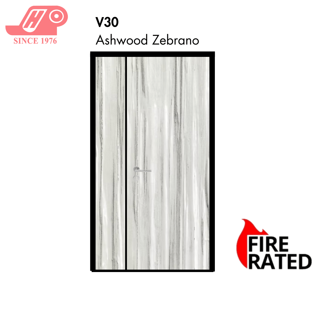 Fire-rated main door 4x7 ft – Ashwood Zebrano design (V30) with solid timber core