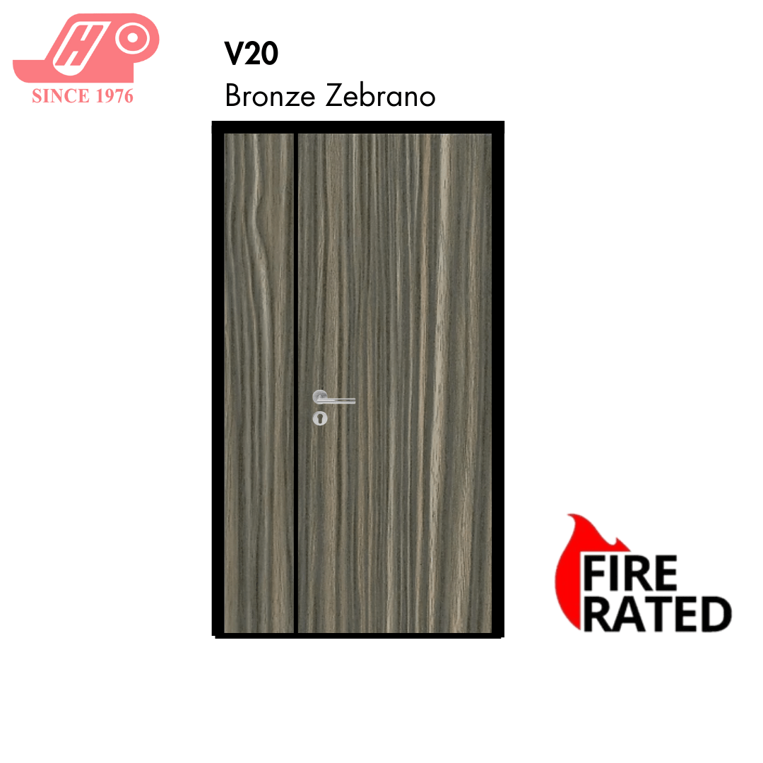 Fire-rated main door 4x7 ft – Bronze Zebrano design (V20) with solid timber core