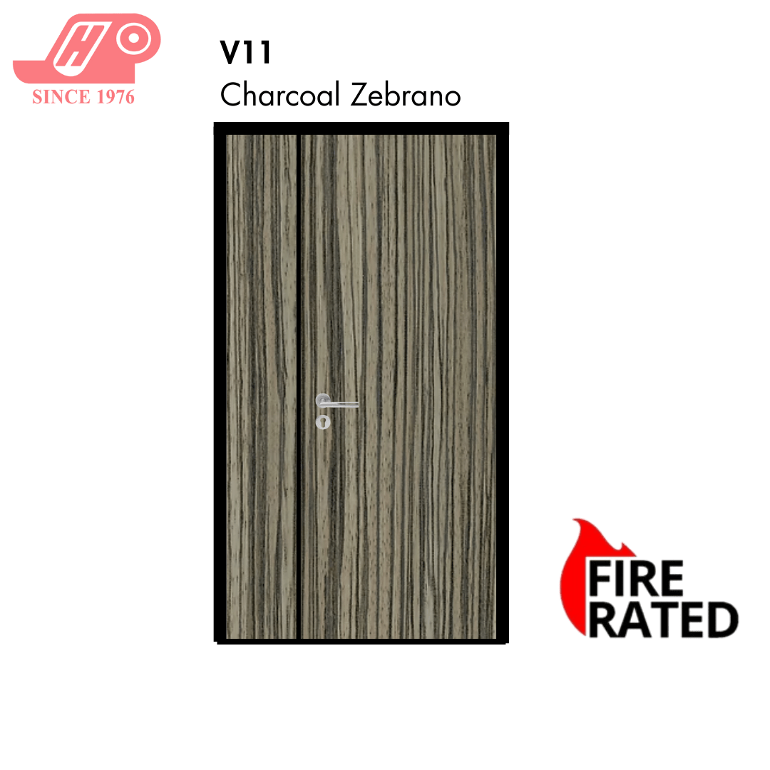 Fire-rated main door 4x7 ft – Charcoal Zebrano design (V11) with solid timber core