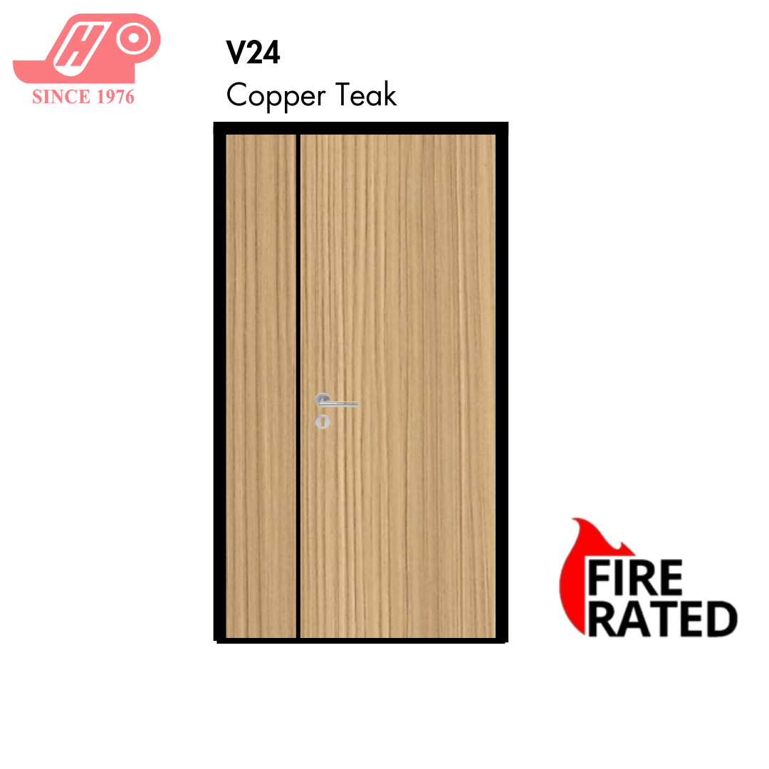 Fire-rated main door 4x7 ft – Copper Teak design (V24) with solid timber core