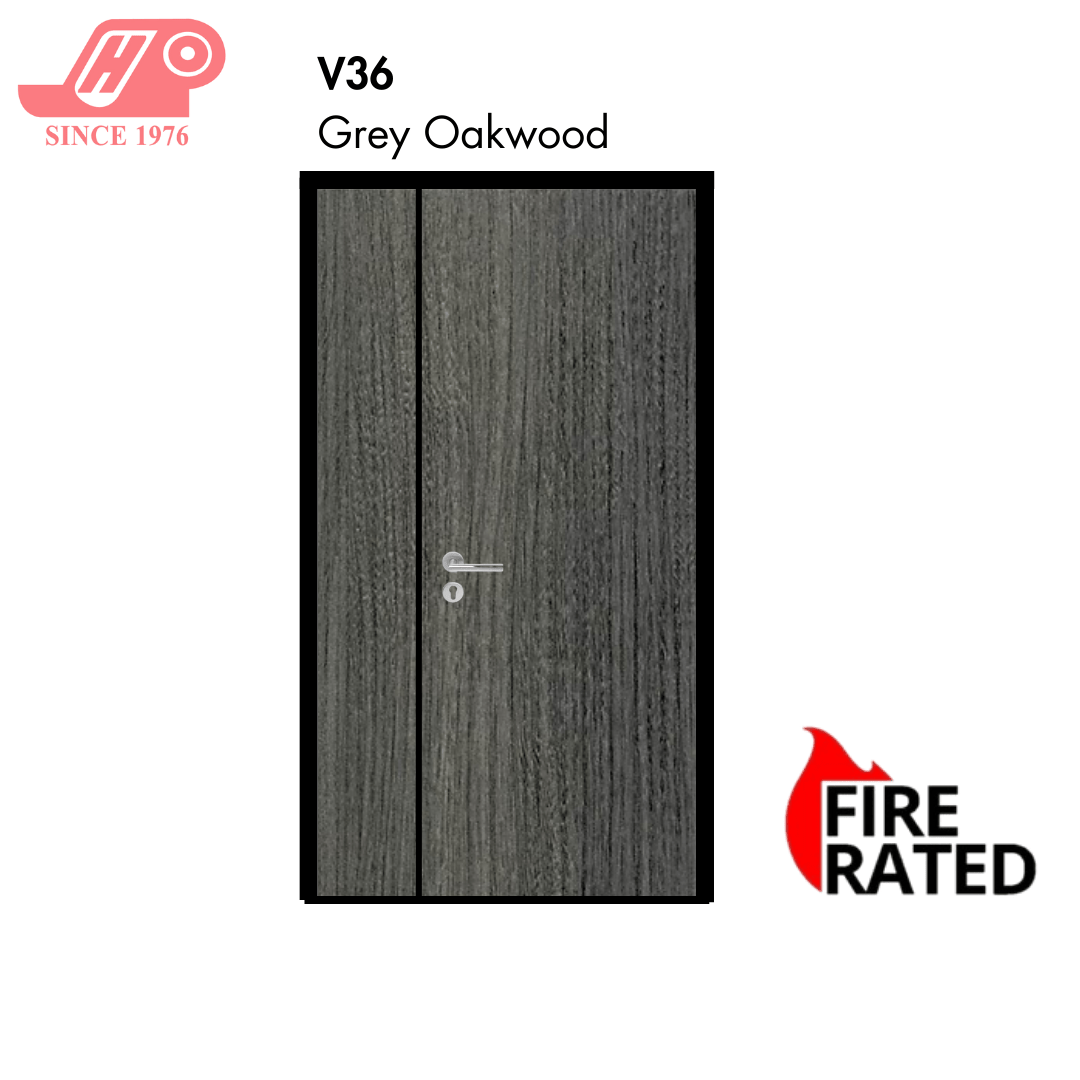 Fire-rated main door 4x7 ft – Grey Oakwood design (V36) with solid timber core