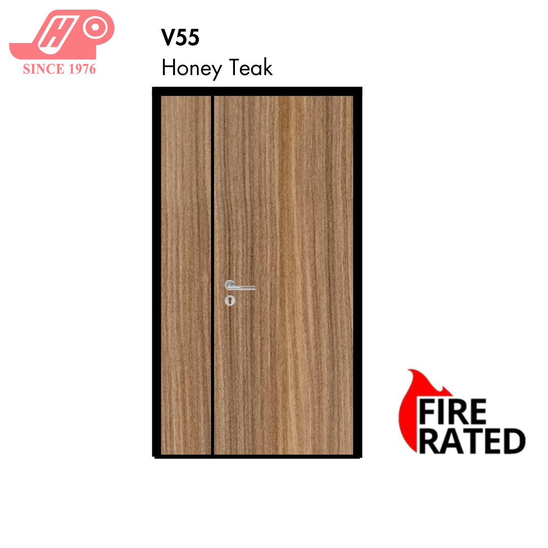 Fire-rated main door 4x7 ft – Honey Teak design (V55) with solid timber core