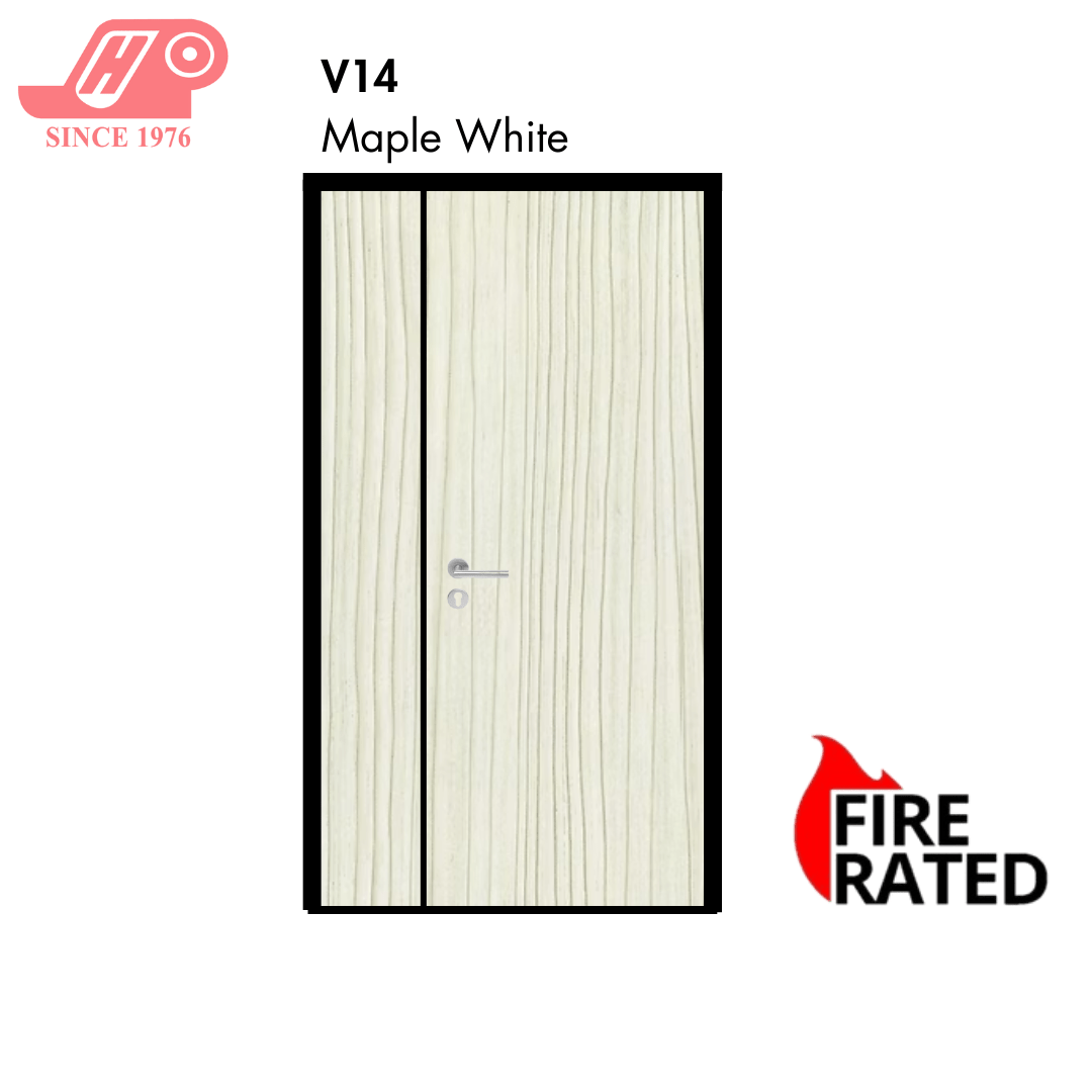 Fire-rated main door 4x7 ft – Maple White design (V14) with solid timber core