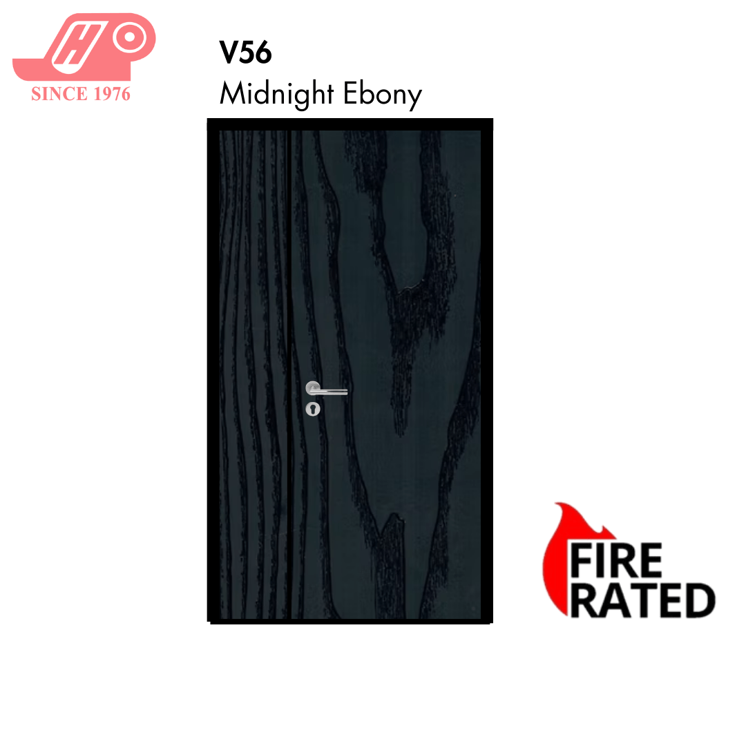 Fire-rated main door 4x7 ft – Midnight Ebony design (V56) with solid timber core