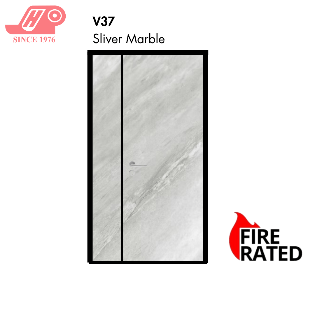 Fire-rated main door 4x7 ft – Silver Marble design (V37) with solid timber core