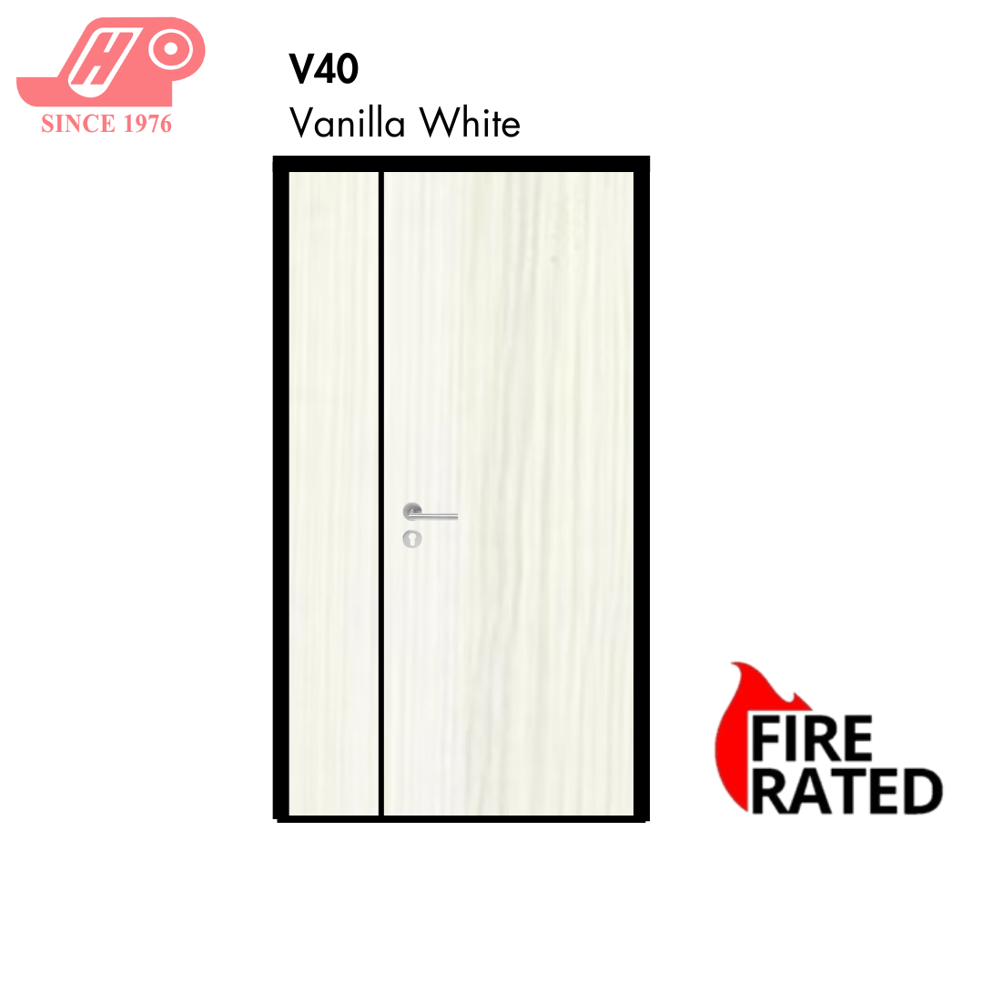 Fire-rated main door 4x7 ft – Vanilla White design (V40) with solid timber core