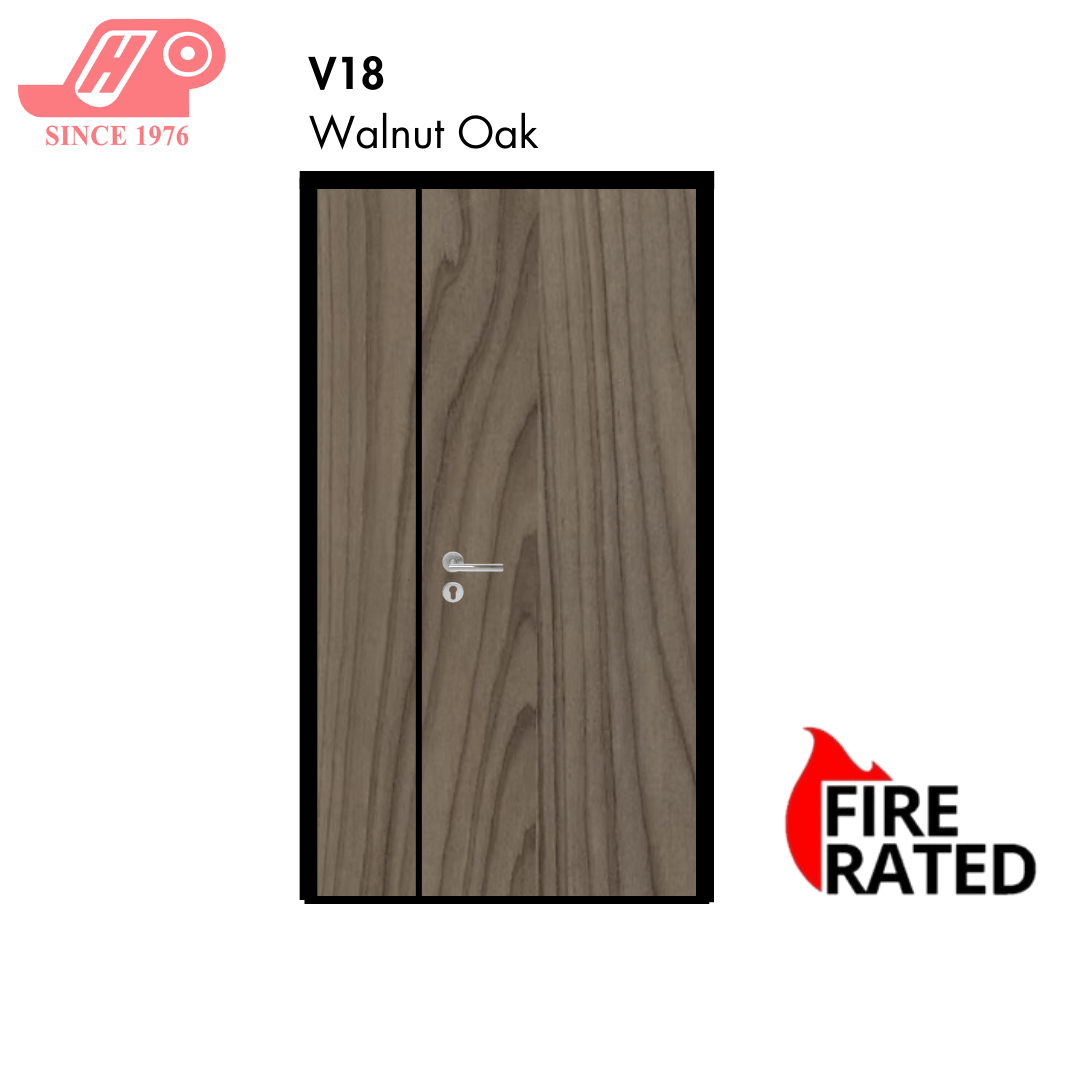 Fire-rated main door 4x7 ft – Walnut Oak design (V18) with solid timber core