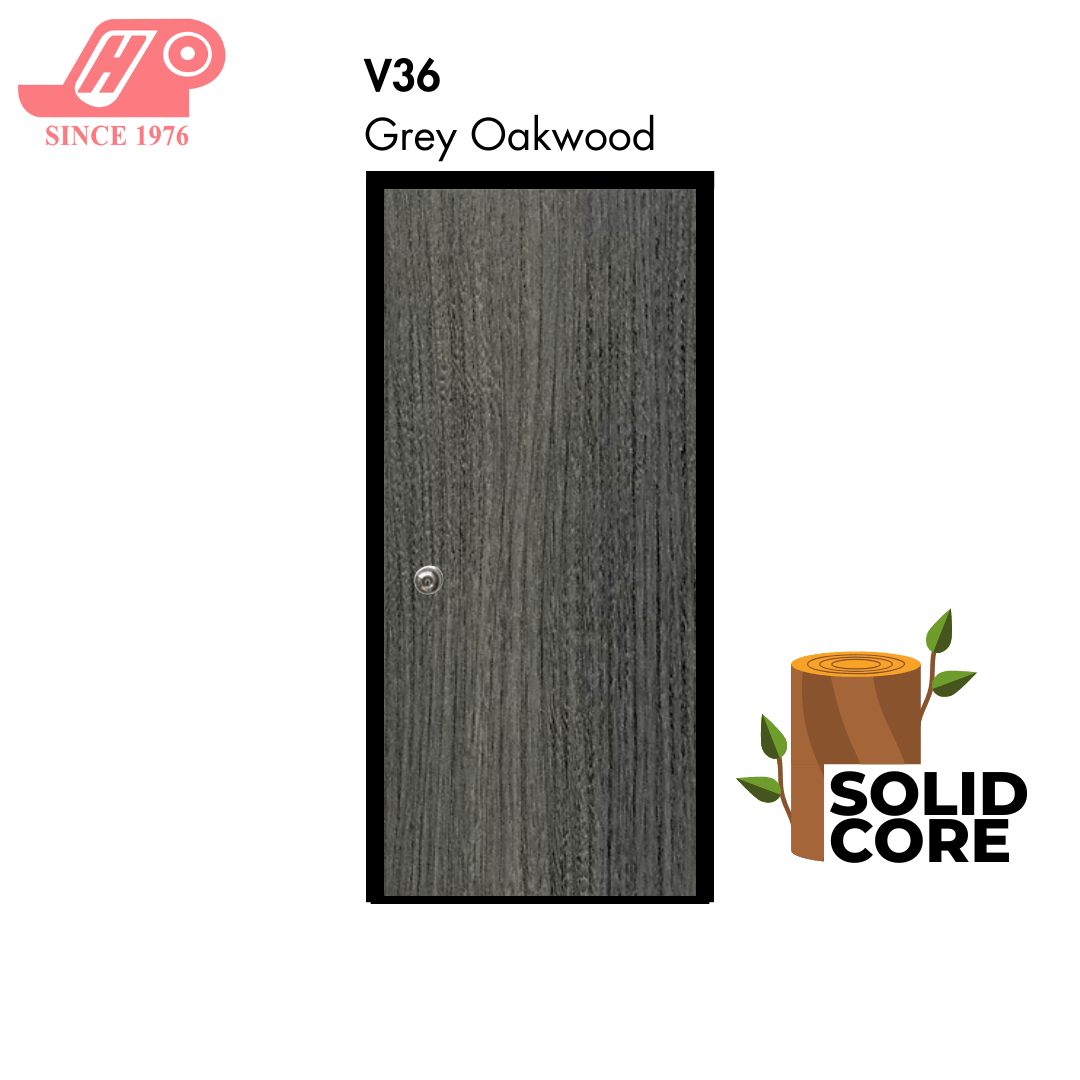 Solid core laminate room door – Grey Oakwood design (V36)