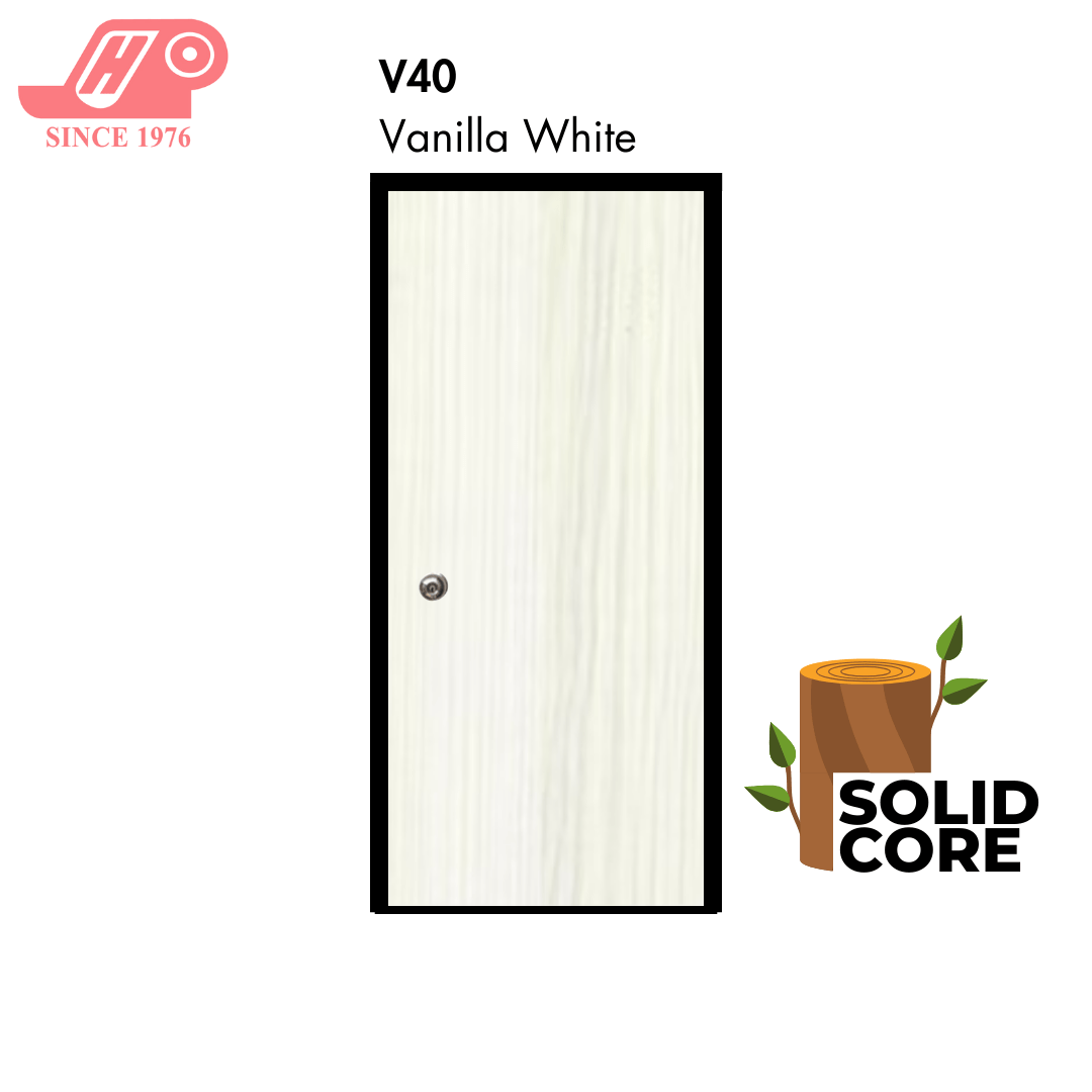 Solid core laminate room door – Vanilla White design (V40)