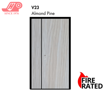 Fire-rated main door 4x7 ft – Almond Pine design (V23) with solid timber core
