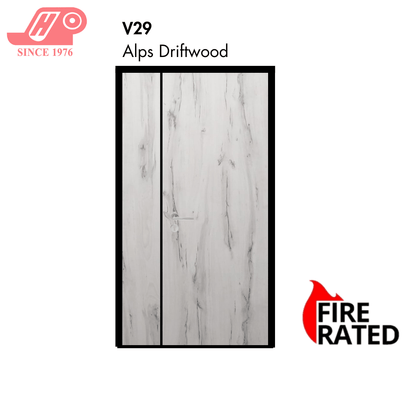 Fire-rated main door 4x7 ft – Alps Driftwood design (V29) with solid timber core
