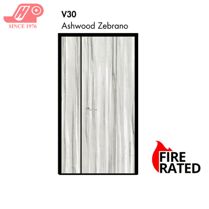 Fire-rated main door 4x7 ft – Ashwood Zebrano design (V30) with solid timber core
