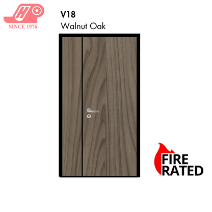 Fire-rated main door 4x7 ft – Walnut Oak design (V18) with solid timber core

