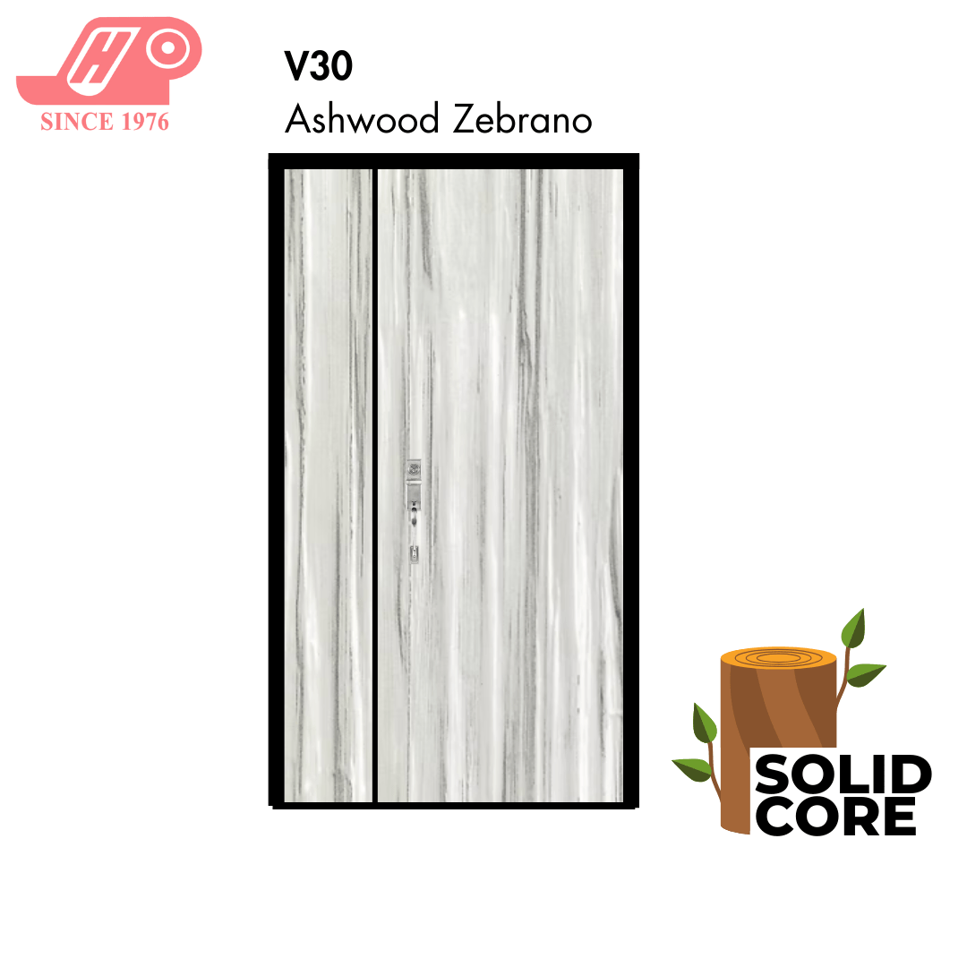 main door 4x7 ft – Ashwood Zebrano design (V30) with solid timber core
