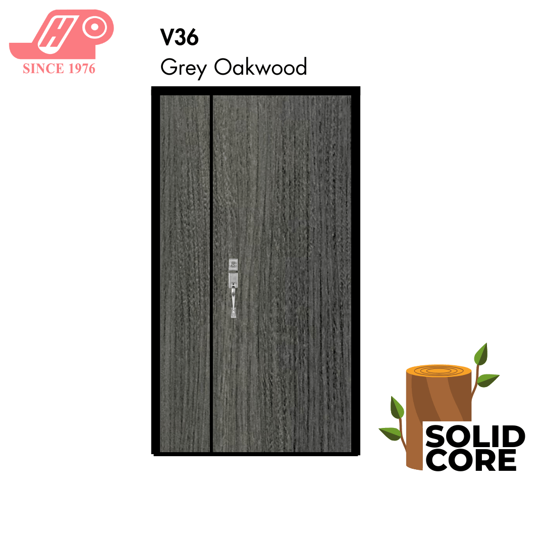 main door 4x7 ft – Grey Oakwood design (V36) with solid timber core

