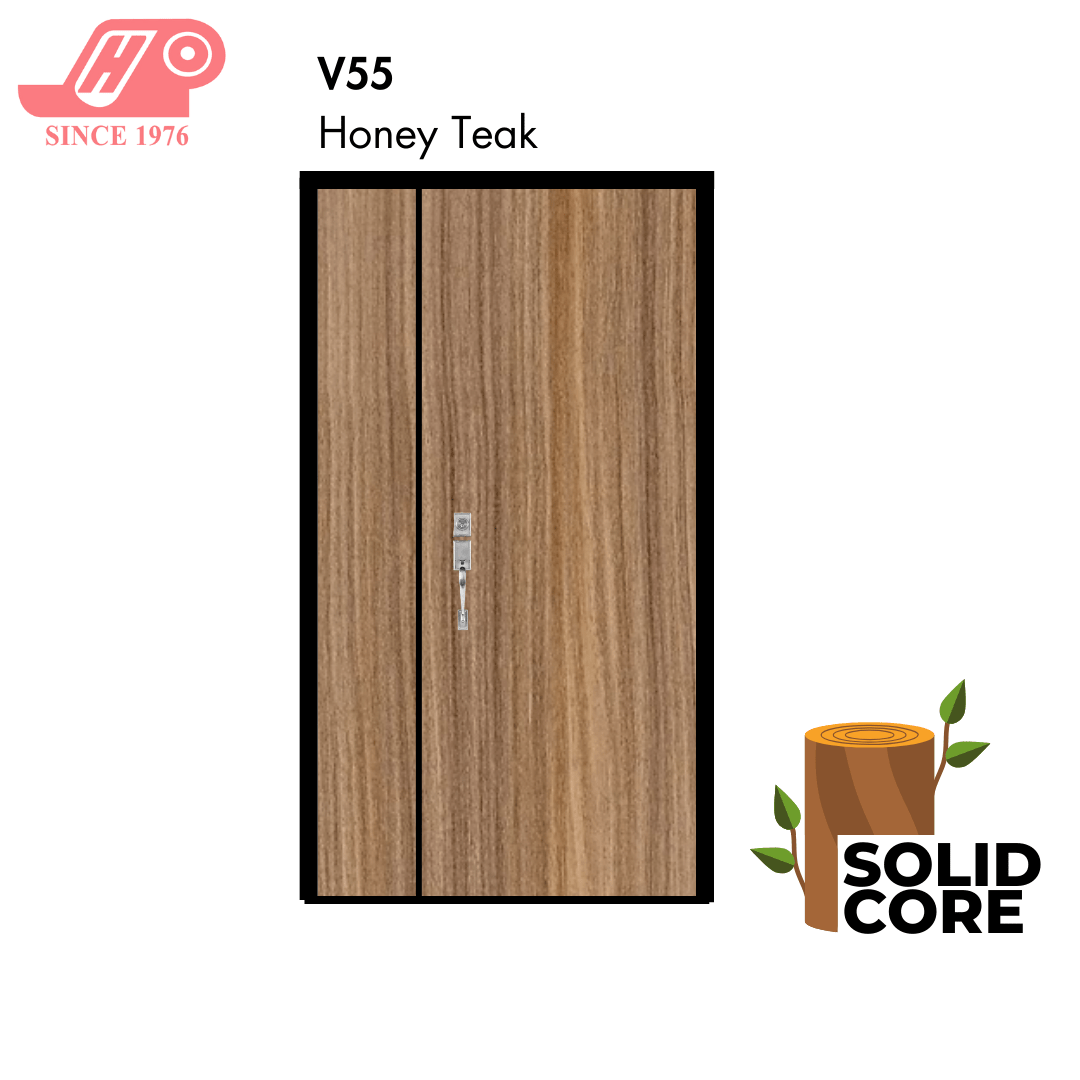 main door 4x7 ft – Honey Teak design (V55) with solid timber core
