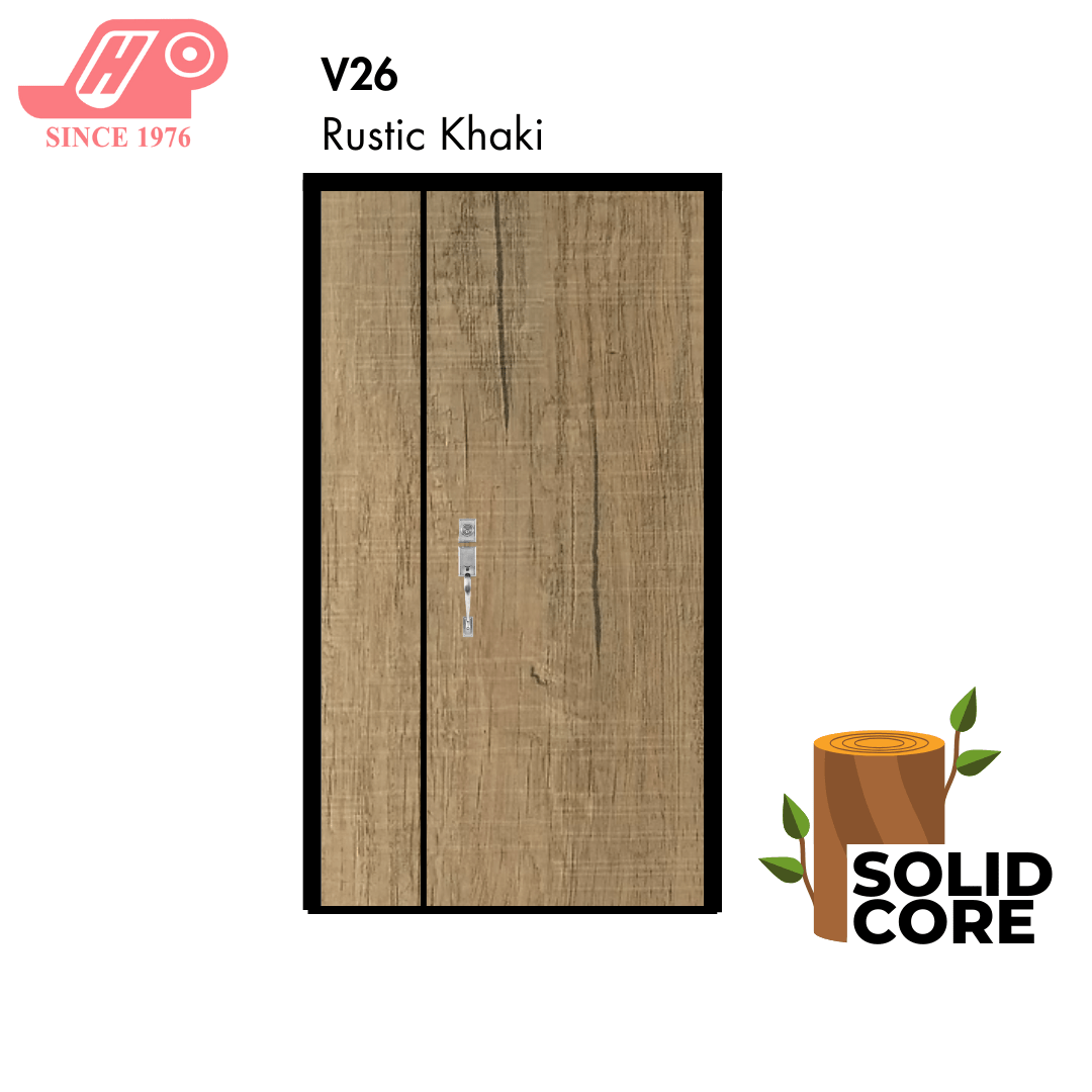 main door 4x7 ft – Rustic Khaki design (V26) with solid timber core
