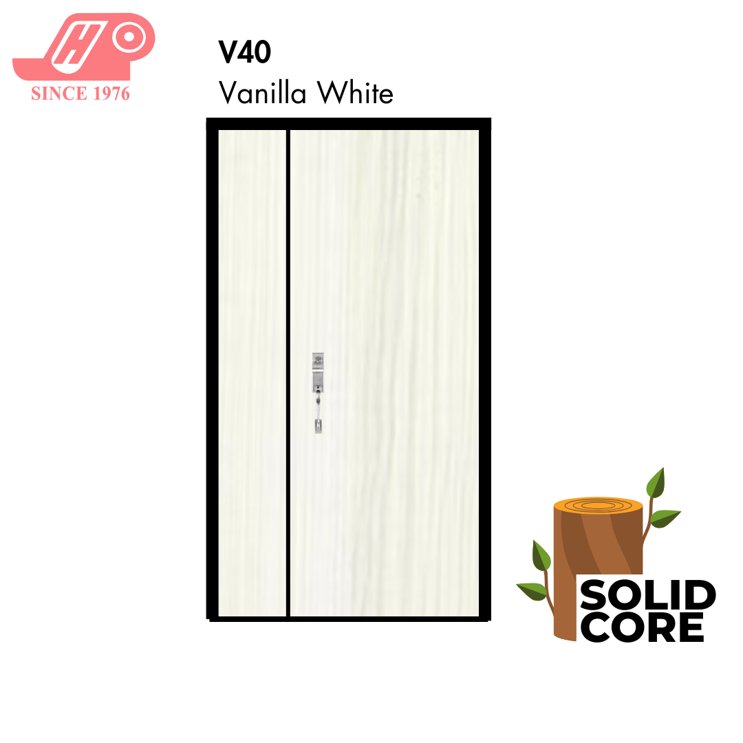 main door 4x7 ft – Vanilla White design (V40) with solid timber core

