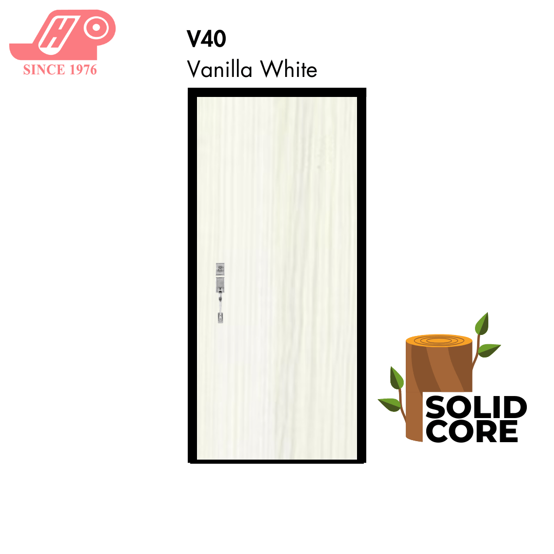 Solid core laminate main door – Vanilla White design (V40)